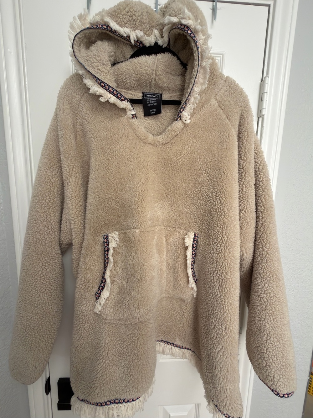 Free People Cream Sherpa Hooded Pullover